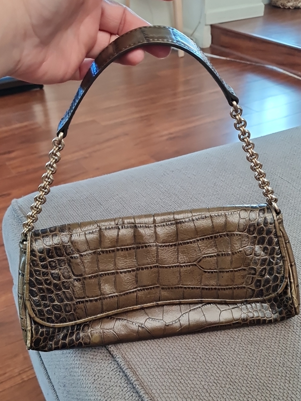 Ann Taylor Croc-Embossed Shoulder Bag with Gold Chain